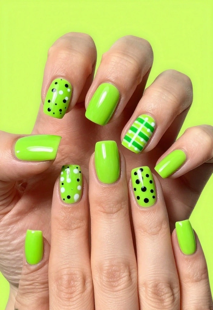 15 Stunning St. Patrick's Day Nail Designs That Will Have You Feeling Lucky! - 12. Neon Green Fun 1