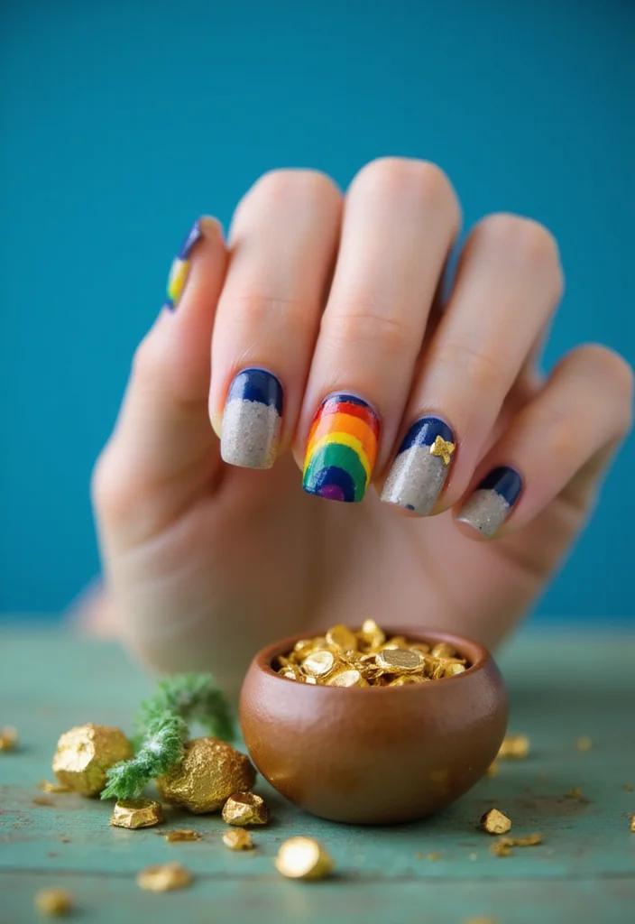 15 Stunning St. Patrick's Day Nail Designs That Will Have You Feeling Lucky! - 4. Rainbow and Pot of Gold 1