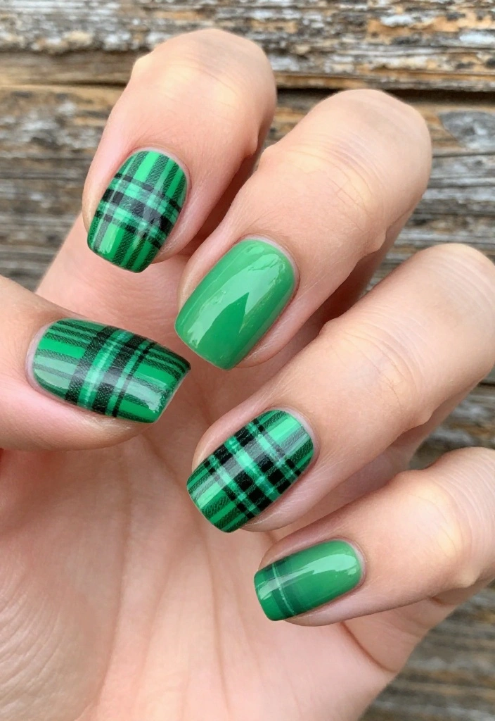 15 Stunning St. Patrick's Day Nail Designs That Will Have You Feeling Lucky! - 7. St. Paddy's Plaid 1