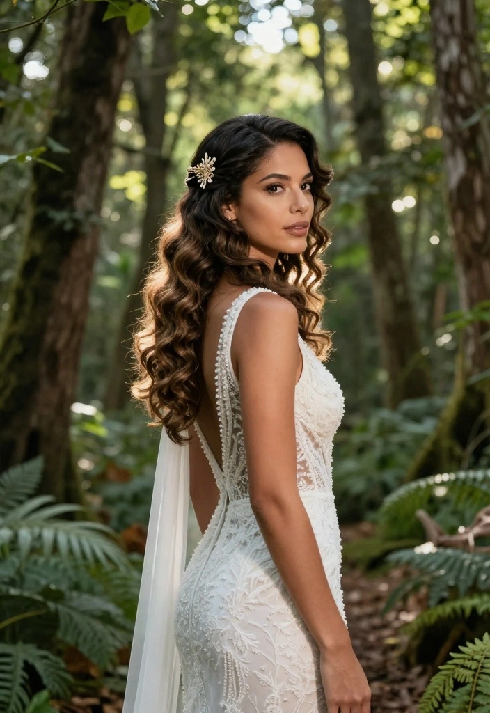 16 Boho Bridal Hairstyles That Are Perfect for a Free-Spirited Bride! - 13. Natural Textured Waves with Hair Comb 1