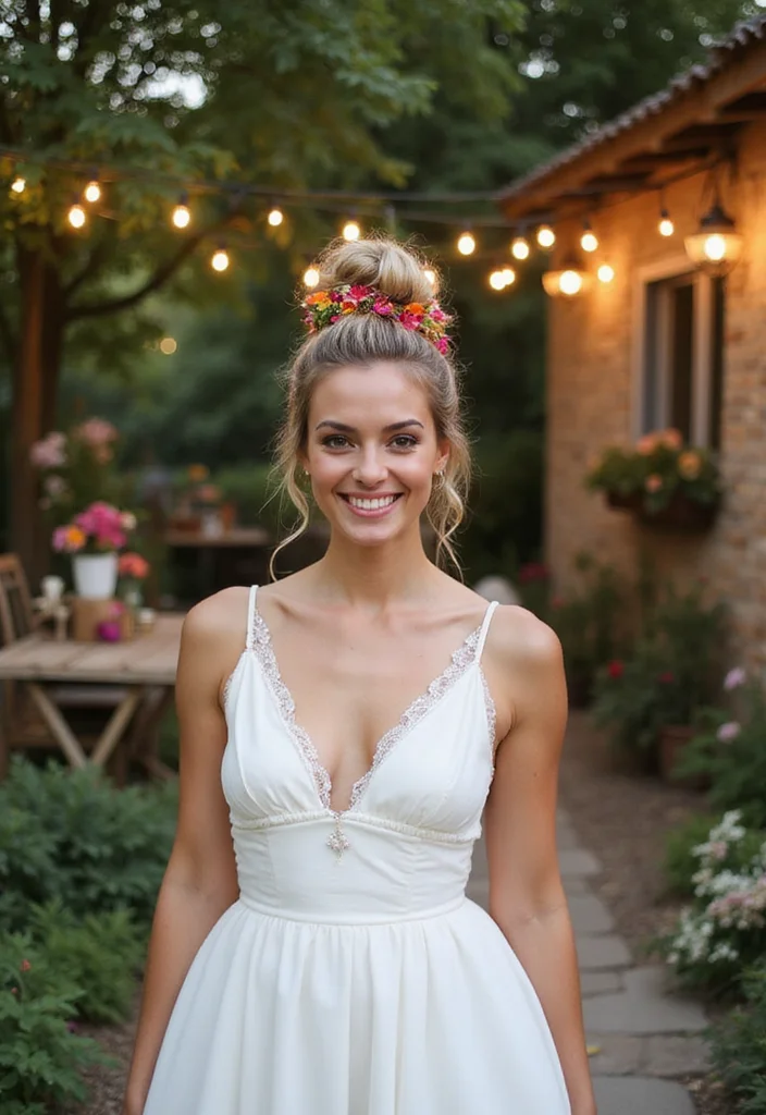 16 Boho Bridal Hairstyles That Are Perfect for a Free-Spirited Bride! - 6. Messy Bun with Boho Accessories 1