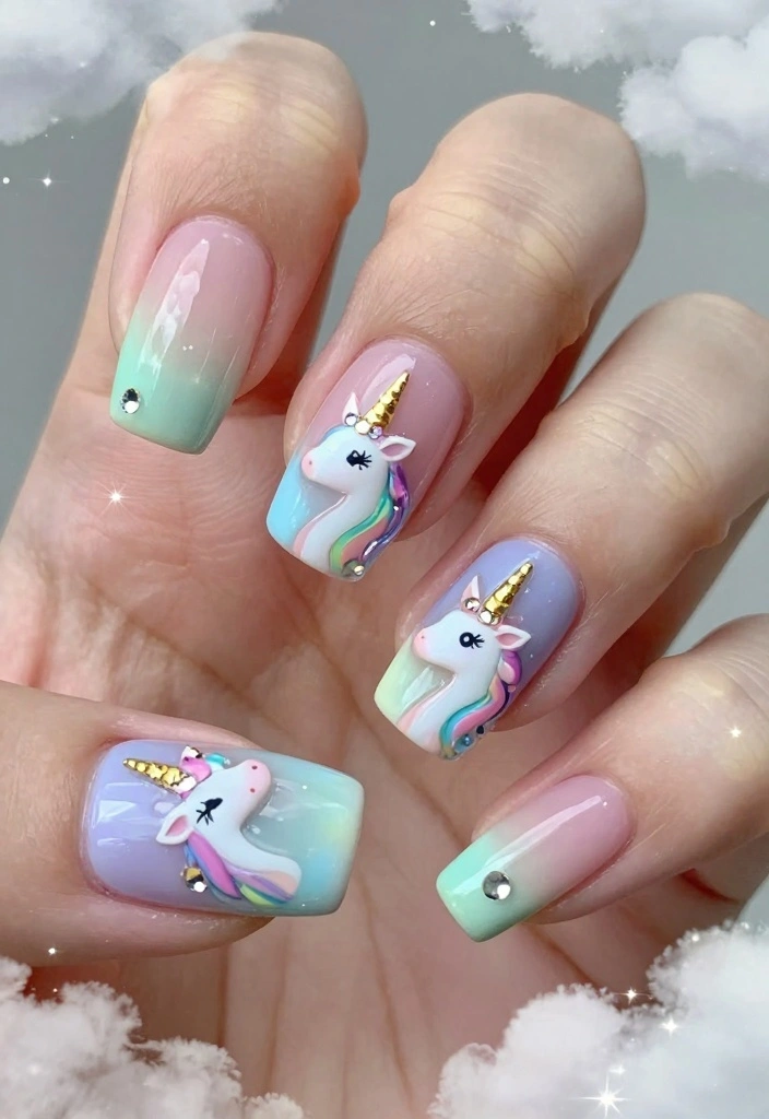 20 Stunning Winter Nail Designs That Will Make You Swoon (You Won't Believe #15!) - 12. Magical Unicorn Nails 1