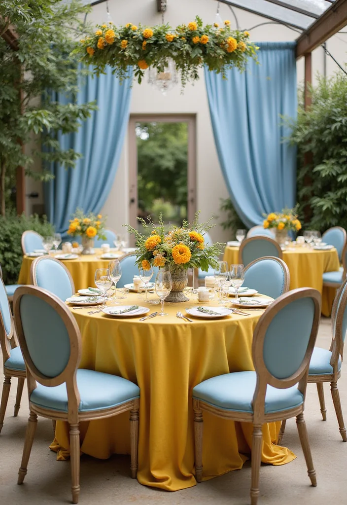 21 Jaw-Dropping Wedding Color Palettes for Your Dream Day (You Won't Believe #10!) - 10. Unexpected Mustard and Dusty Blue 1