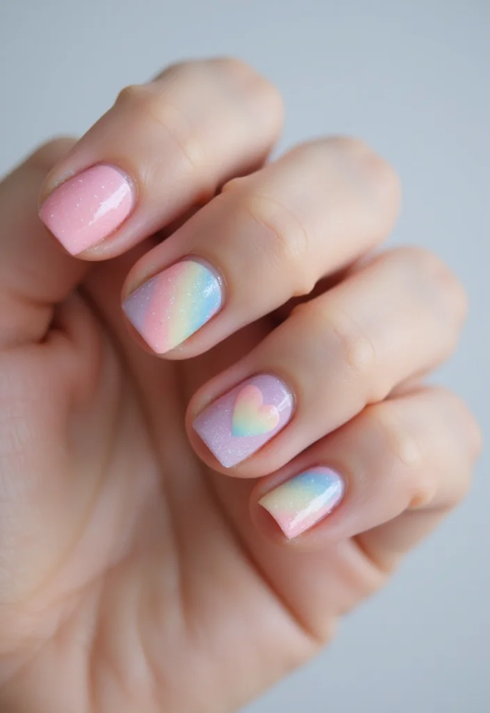 25 Stunning Valentines Nails That Will Make Your Heart Skip a Beat! (You Won't Believe #12!) - 11. Pastel Rainbow Hearts 1