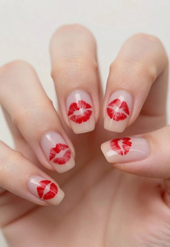 25 Stunning Valentines Nails That Will Make Your Heart Skip a Beat! (You Won't Believe #12!) - 14. Kiss Marks 1