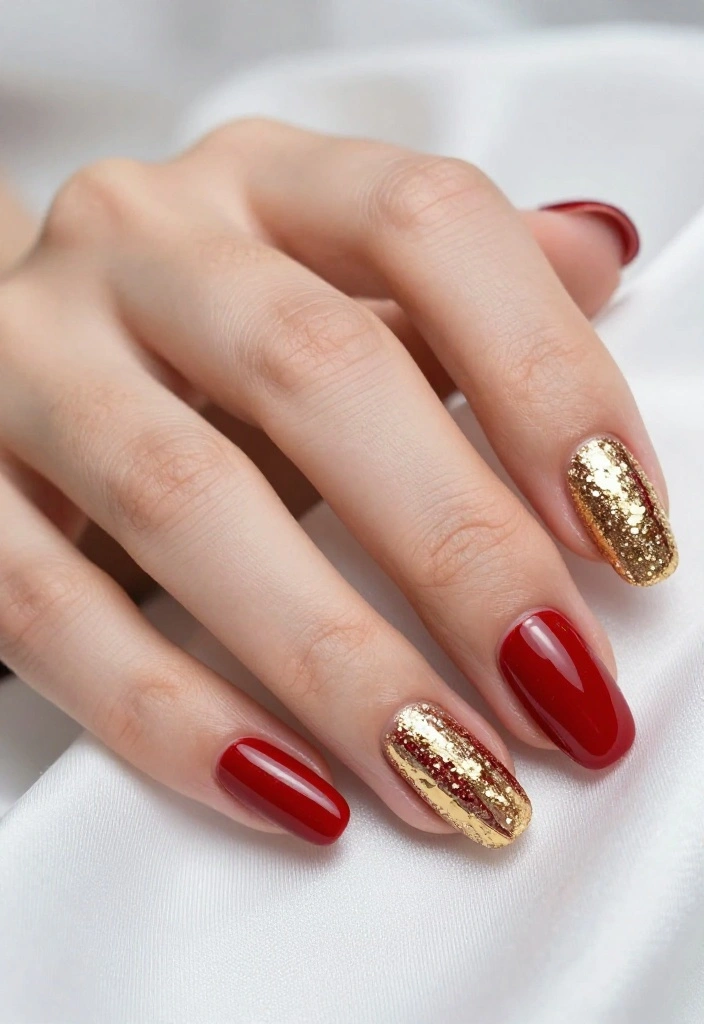 25 Stunning Valentines Nails That Will Make Your Heart Skip a Beat! (You Won't Believe #12!) - 2. Classic Red with Gold Accents 1