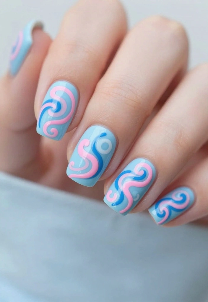 25 Stunning Valentines Nails That Will Make Your Heart Skip a Beat! (You Won't Believe #12!) - 22. Blue and Pink Love Swirls 1