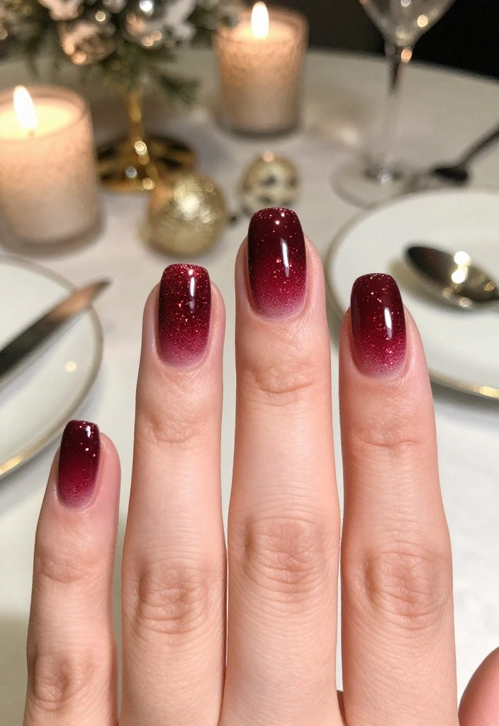 14 Elegant Burgundy Glossy Nail Looks for Your Next Special Occasion! - 10. Burgundy Glitter Gradient 1