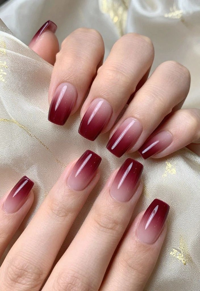 14 Elegant Burgundy Glossy Nail Looks for Your Next Special Occasion! - 2. Ombre Burgundy Bliss 1