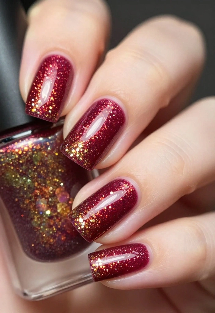 14 Elegant Burgundy Glossy Nail Looks for Your Next Special Occasion! - 3. Glittery Burgundy Tips 1