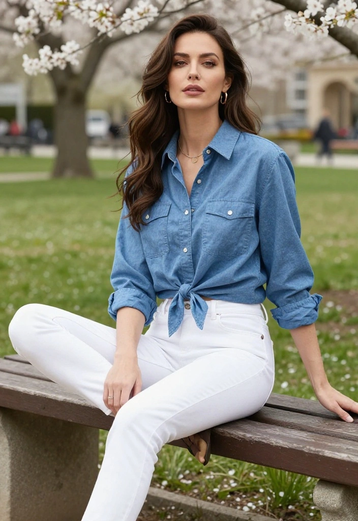 15 Casual Spring Outfits That'll Make You the Envy of the Park (You Won't Believe #7!) - 10. Chambray Shirt & White Jeans 1