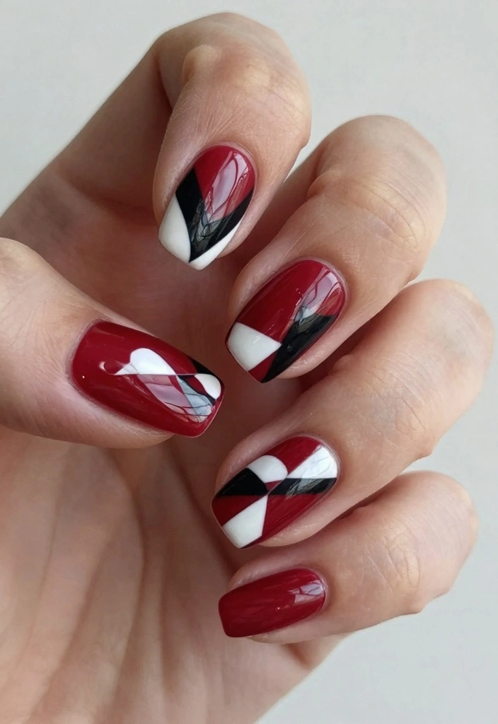 15 Stunning Red Nail Designs That Prove Cherry Red is Back in Style (#8 Will Blow Your Mind!) - 11. Cherry Red and Geometric Shapes 1