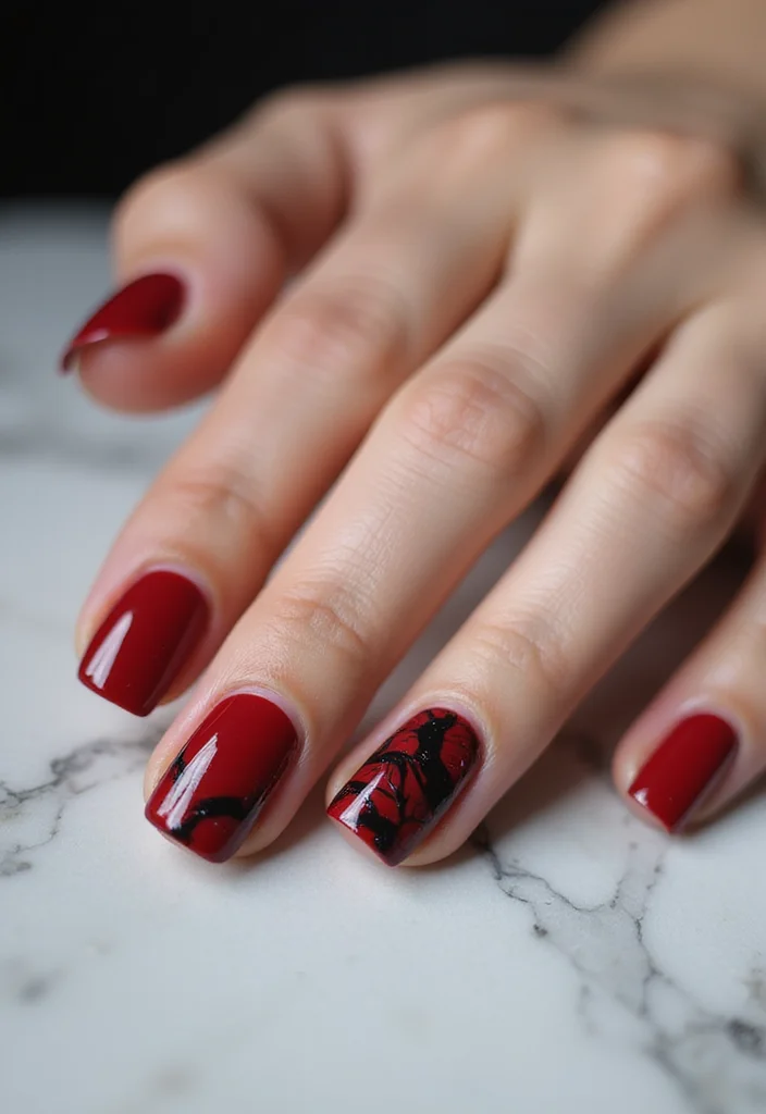 15 Stunning Red Nail Designs That Prove Cherry Red is Back in Style (#8 Will Blow Your Mind!) - 6. Cherry Red Marble Effect 1