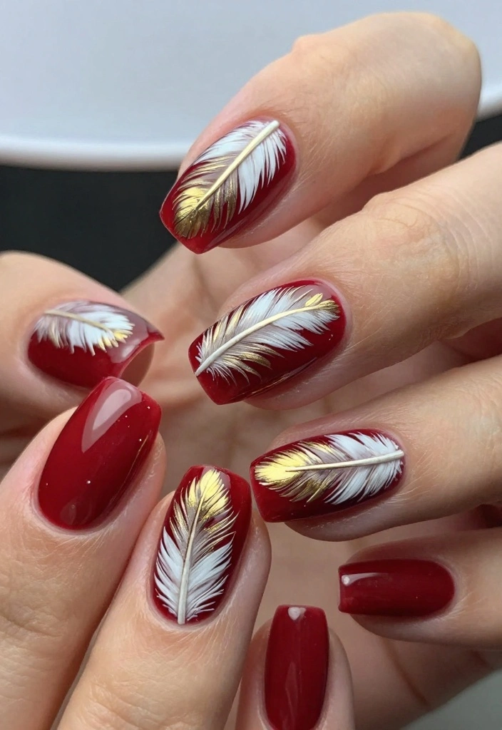 15 Stunning Red Nail Designs That Prove Cherry Red is Back in Style (#8 Will Blow Your Mind!) - 8. Cherry Red Feather Art 1