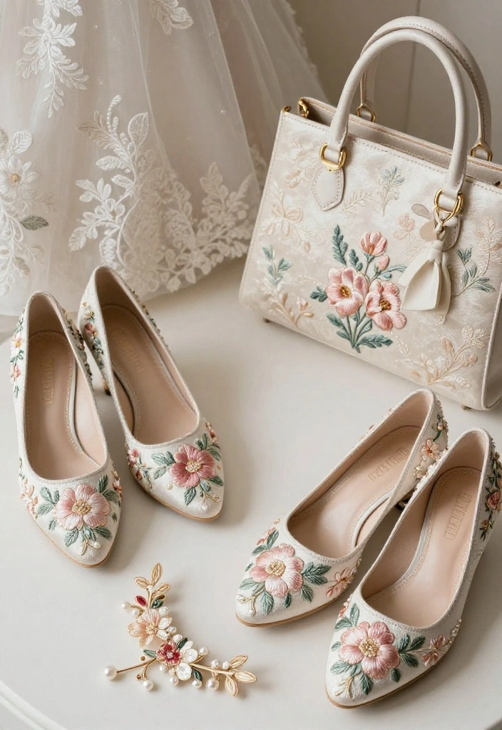 18 Jaw-Dropping Bridal Fashion Trends Featuring Floral Embroidery (Get Ready to Pin #6!) - 17. Floral Embroidery on Accessories 1