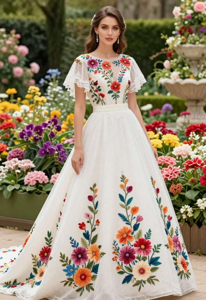 18 Jaw-Dropping Bridal Fashion Trends Featuring Floral Embroidery (Get Ready to Pin #6!) - 4. Colorful Floral Embroidery 1