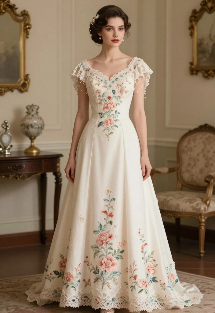 18 Jaw-Dropping Bridal Fashion Trends Featuring Floral Embroidery (Get Ready to Pin #6!) - 8. Vintage Floral Patterns 1