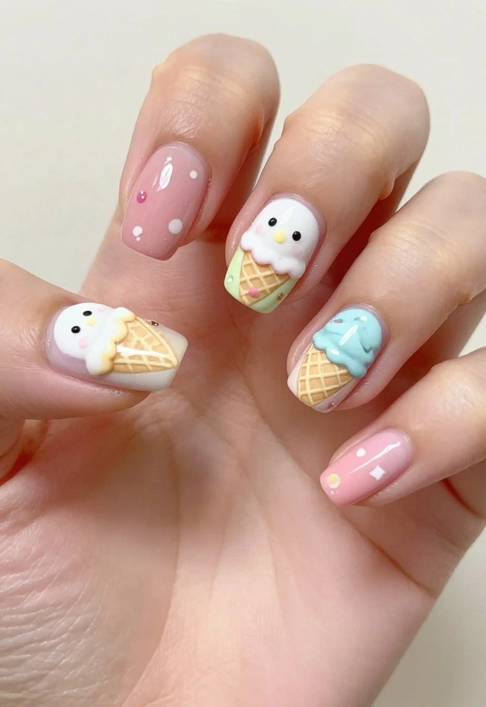 20 Stunning March Nails Ideas to Celebrate Spring (You Won't Believe #15!) - 14. Ice Cream Swirls 1