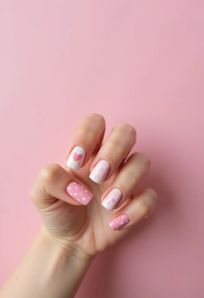 20 Stunning March Nails Ideas to Celebrate Spring (You Won't Believe #15!) - 19. Sweet Polka Dots with Hearts 1
