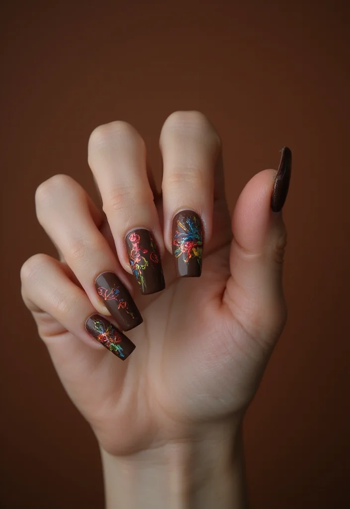 21 Stunning Chocolate Brown Nail Designs for 2026 That Will Leave You Speechless! - 14. Chocolate Brown Abstract Art 1