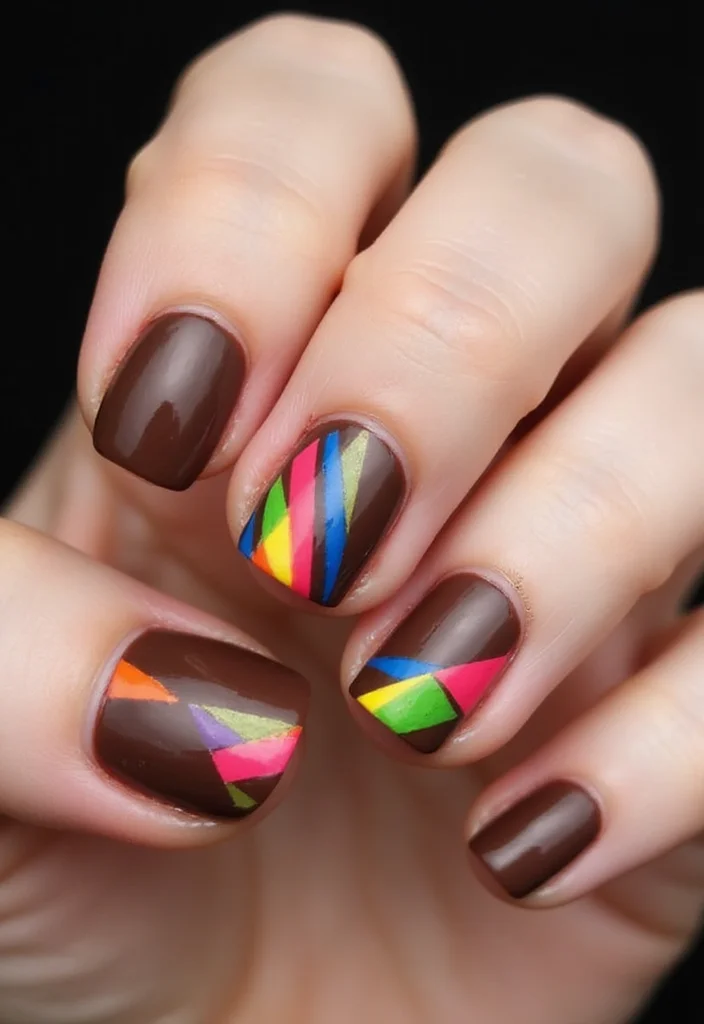 21 Stunning Chocolate Brown Nail Designs for 2026 That Will Leave You Speechless! - 16. Chocolate Brown Geometry 1