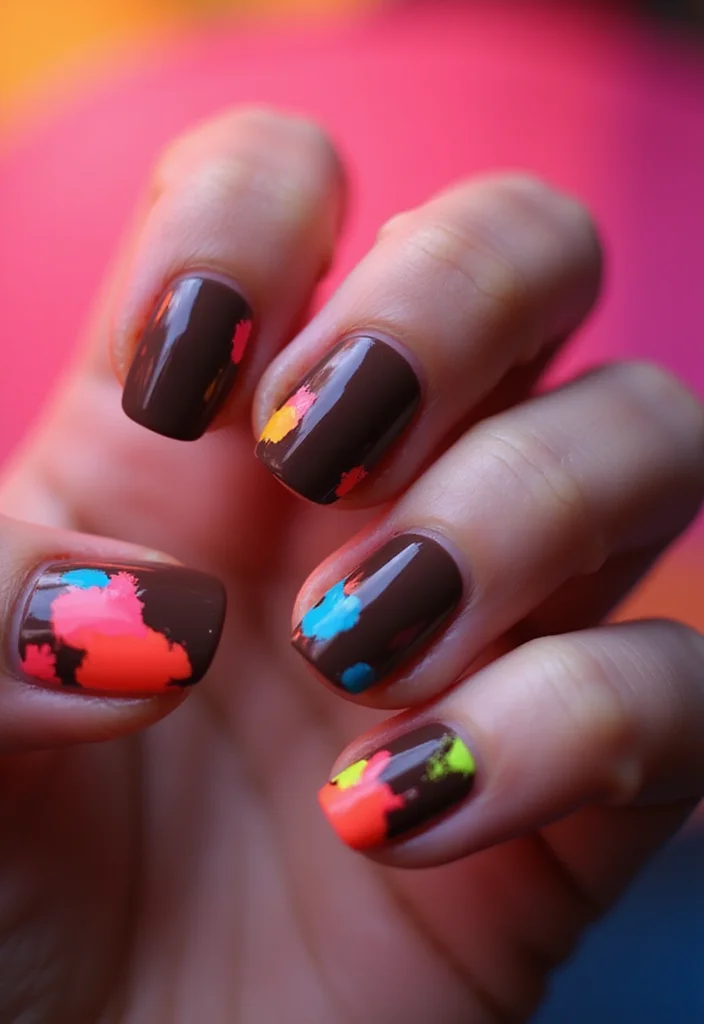 21 Stunning Chocolate Brown Nail Designs for 2026 That Will Leave You Speechless! - 17. Chocolate Brown and Neon Pops 1