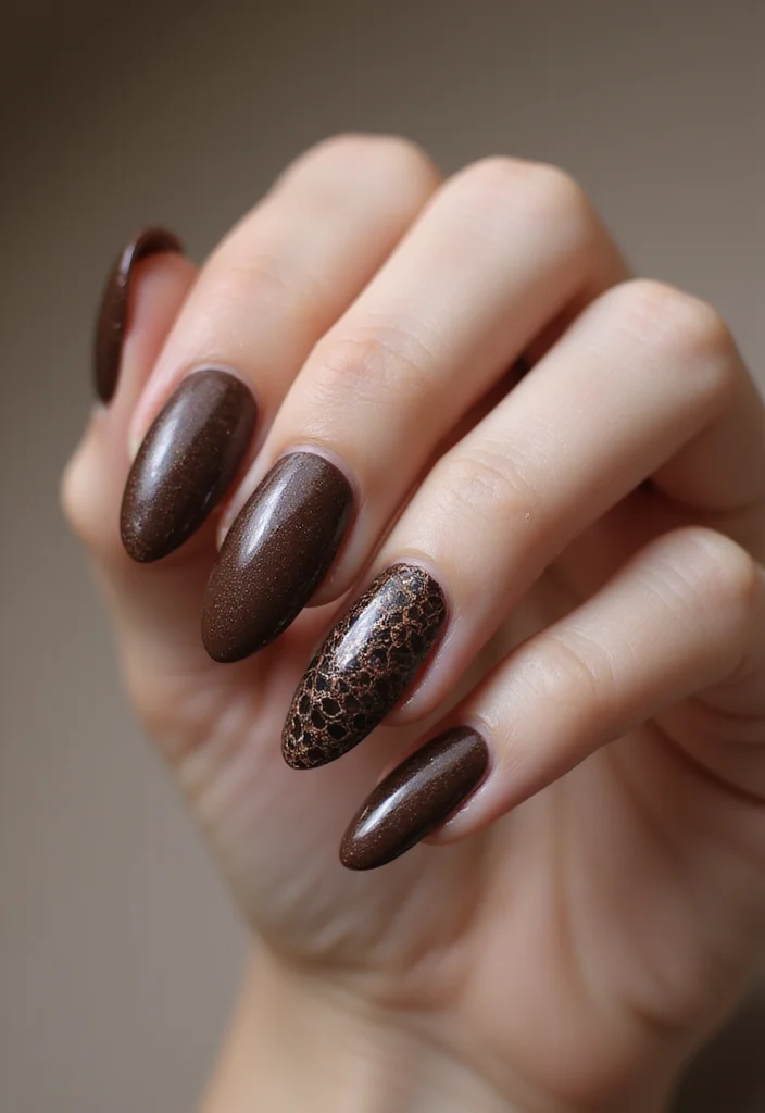 21 Stunning Chocolate Brown Nail Designs for 2026 That Will Leave You Speechless! - 19. Chocolate Brown and Animal Textures 1