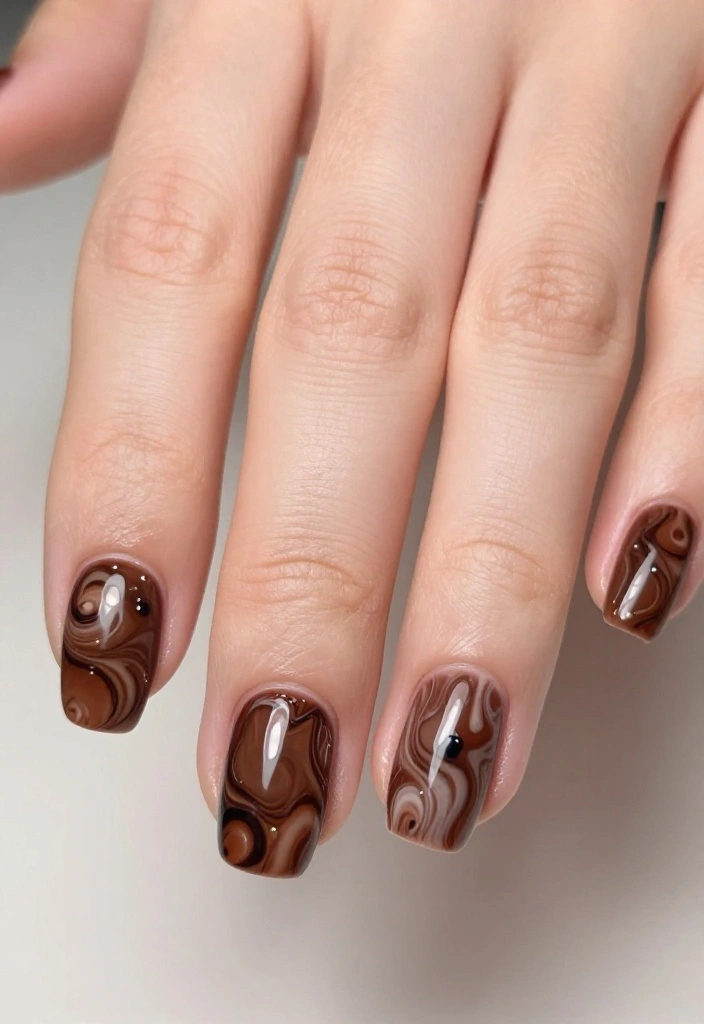 21 Stunning Chocolate Brown Nail Designs for 2026 That Will Leave You Speechless! - 8. Chocolate Brown Marble Effect 1