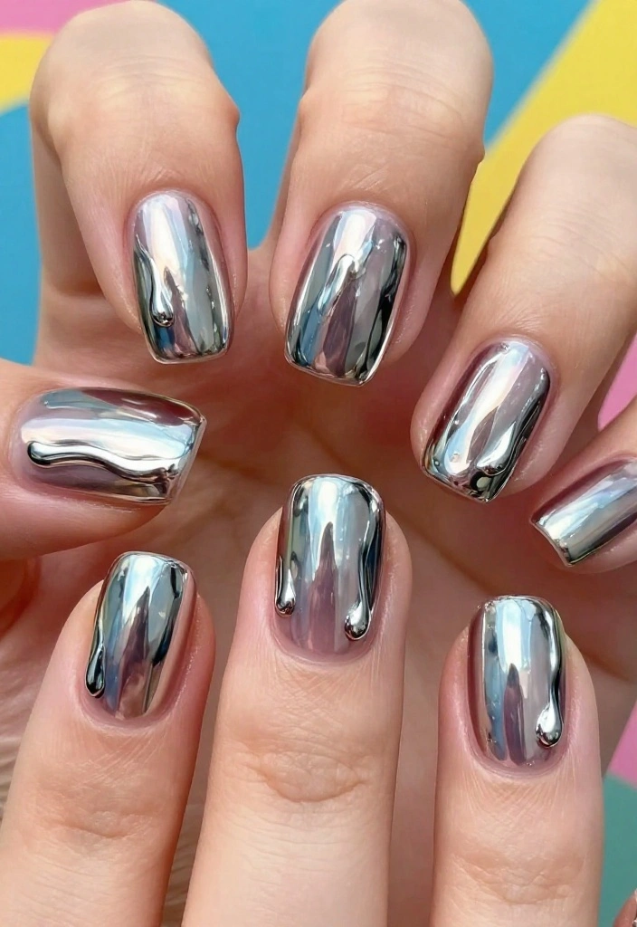 15 Futuristic Nail Designs with Chrome Finishes That Will Turn Heads! - 11. Chrome Drip Effect 1