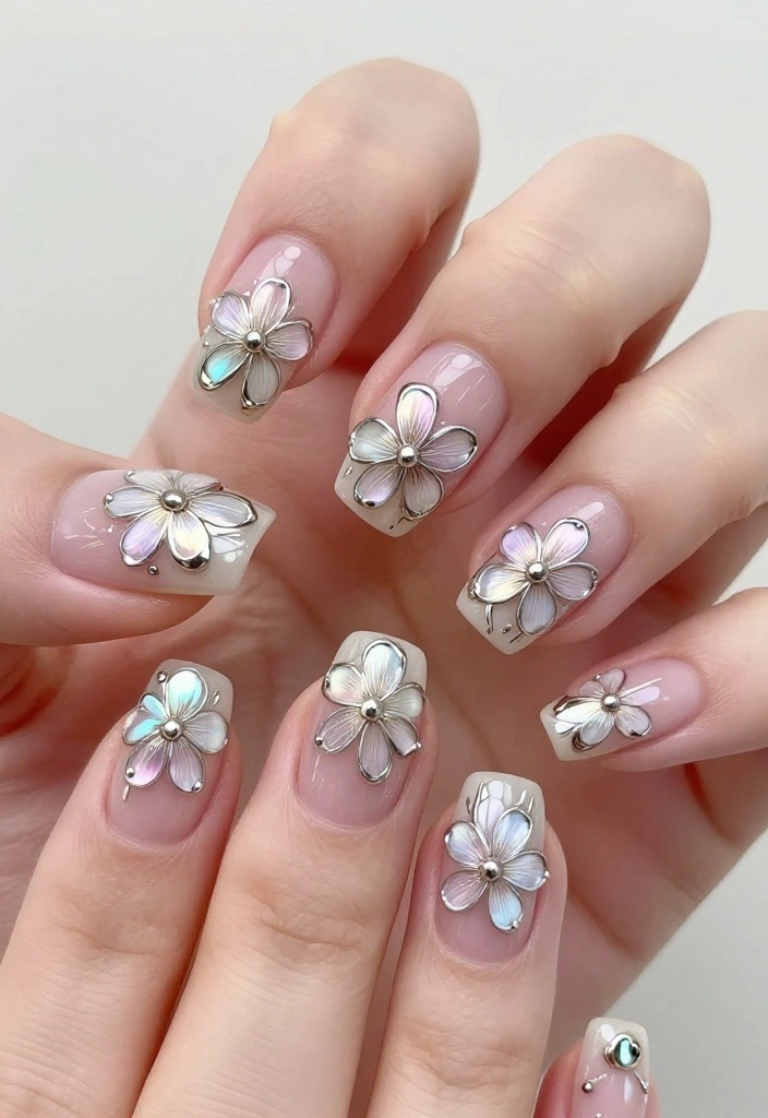 15 Futuristic Nail Designs with Chrome Finishes That Will Turn Heads! - 9. Futuristic Floral 1