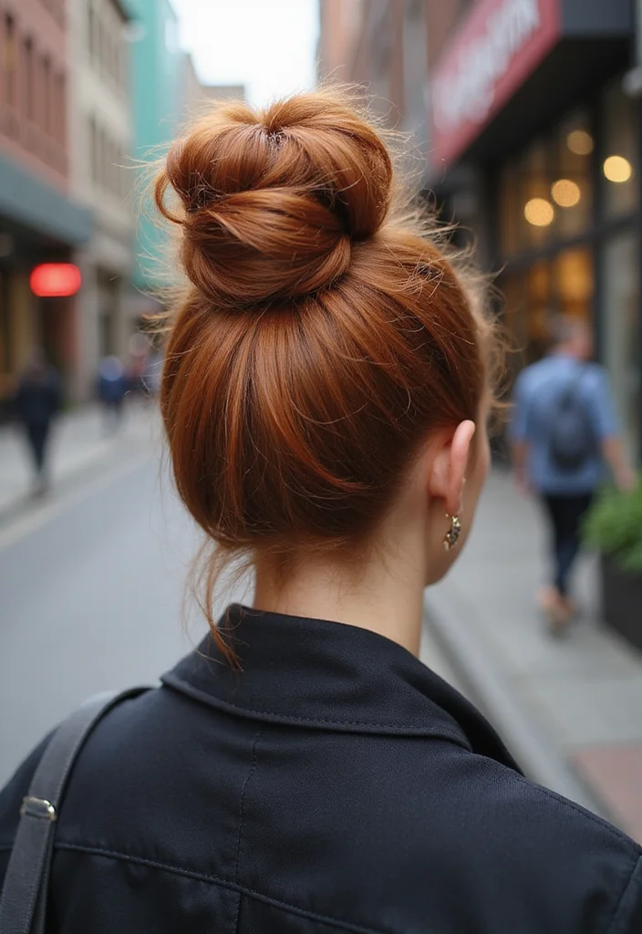 18 Soft Copper Hairstyles That Are Effortlessly Chic (You Won't Believe #4!) - 13. Chic Top Knot 1