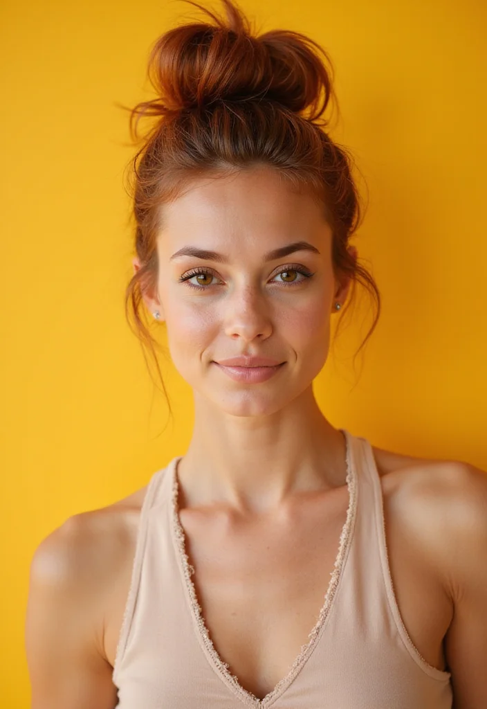 18 Soft Copper Hairstyles That Are Effortlessly Chic (You Won't Believe #4!) - 15. Messy Bun with Highlights 1