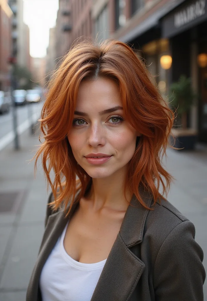 18 Soft Copper Hairstyles That Are Effortlessly Chic (You Won't Believe #4!) - 4. Shaggy Lob with Bangs 1