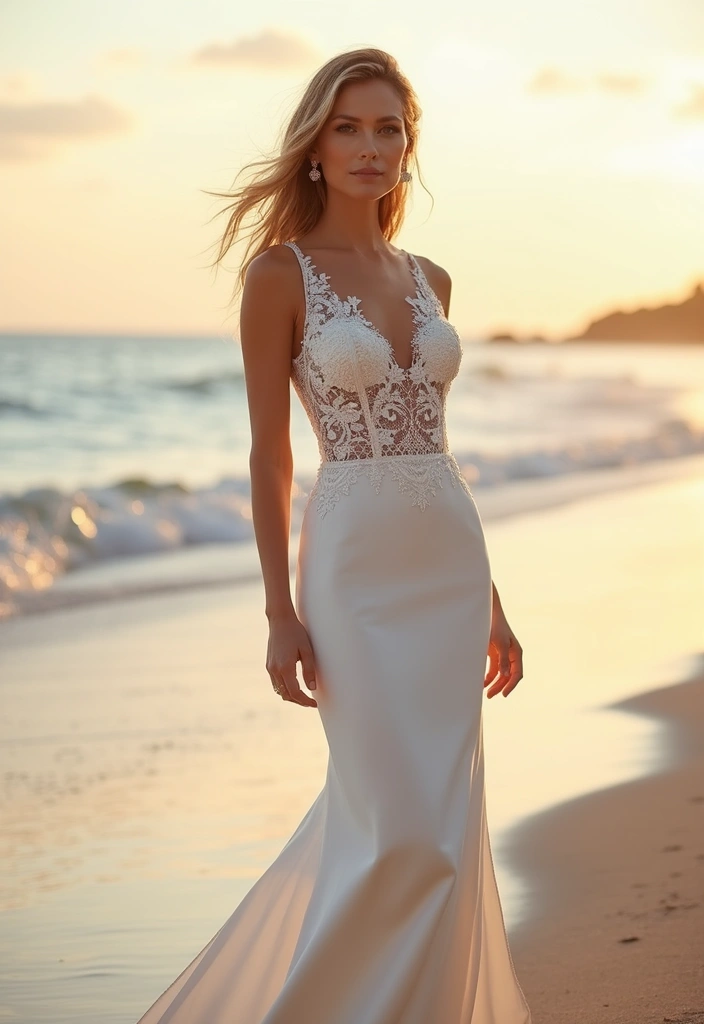 20 Dreamy Beach Wedding Dresses That Are Perfect for Sandy Toes and Ocean Breezes! - 18. Alluring Sheath Dress 1