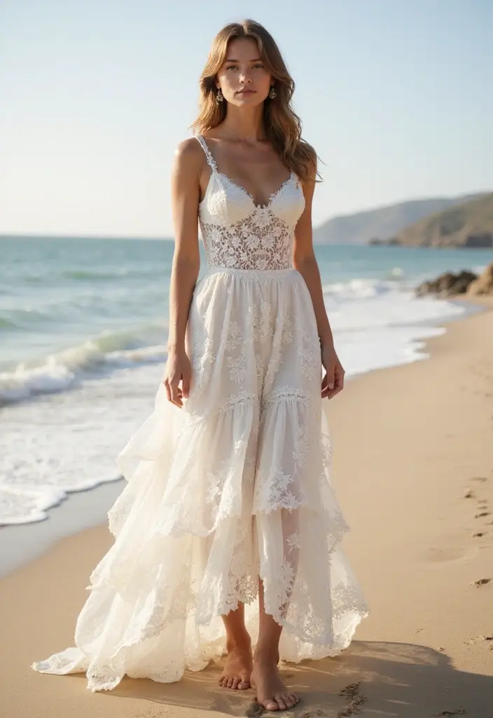 20 Dreamy Beach Wedding Dresses That Are Perfect for Sandy Toes and Ocean Breezes! - 2. Bohemian Lace Midi Dress 1