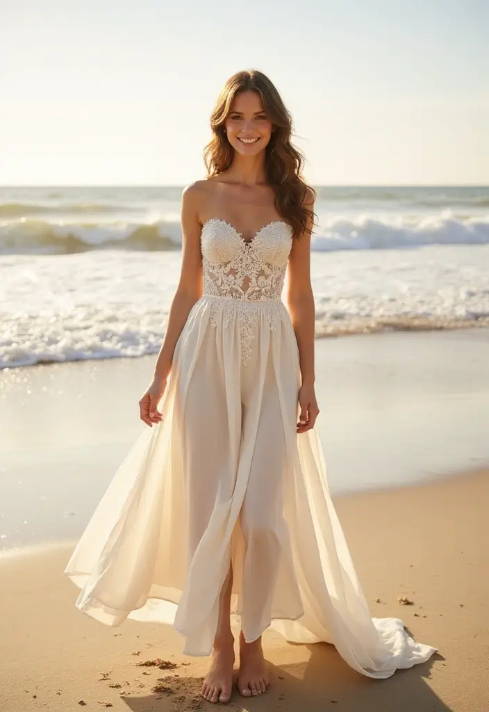 20 Dreamy Beach Wedding Dresses That Are Perfect for Sandy Toes and Ocean Breezes! - 3. Simple A-Line Dress with a Twist 1