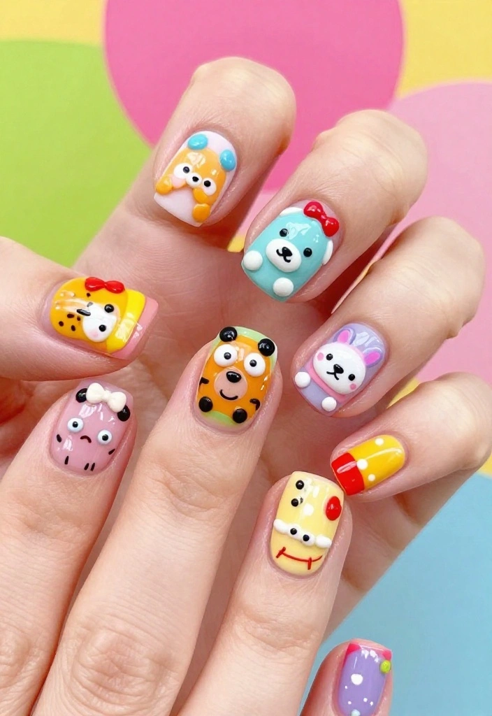 20 Stunning Press-On Nails Styles That Will Leave You Breathless (You'll Want #6!) - 14. Cute Cartoon Characters 1