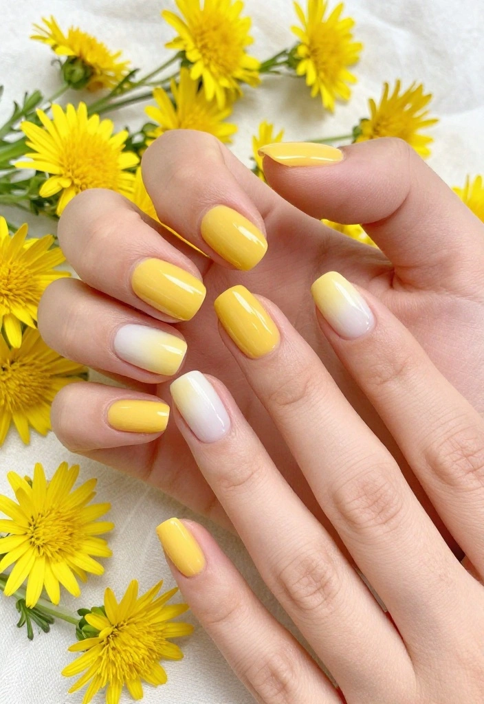 21 Aura Nails Color Inspirations that Will Leave You Breathless (Especially #14!) - 17. Mellow Buttercup Yellow 1