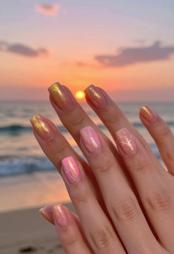 21 Aura Nails Color Inspirations that Will Leave You Breathless (Especially #14!) - 7. Coral Sunset 1
