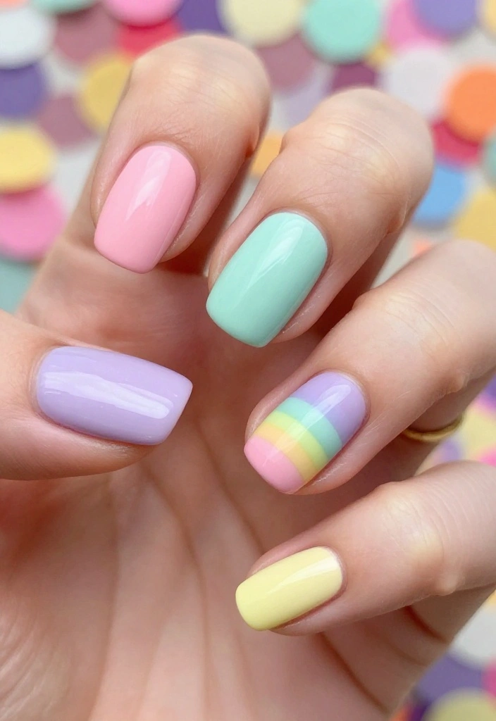 21 Aura Nails Color Inspirations that Will Leave You Breathless (Especially #14!) - 9. Pastel Rainbow Fusion 1
