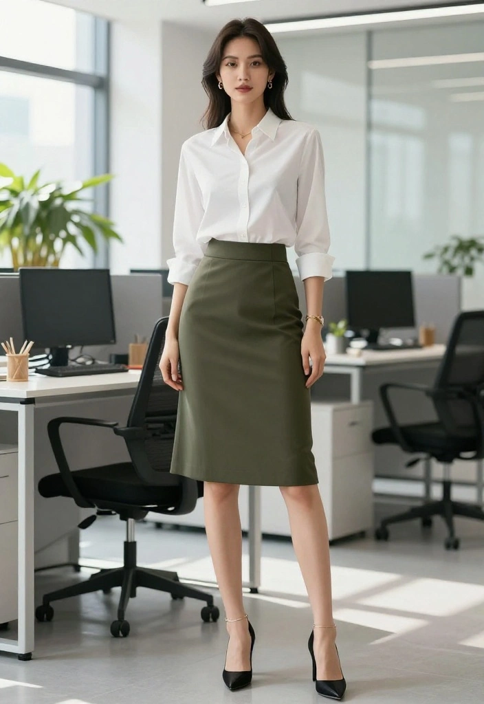 21 Stylish Spring Work Outfits That Will Turn Heads at the Office (You Won't Believe #5!) - 11. Feminine Button-Up and A-Line Skirt 1