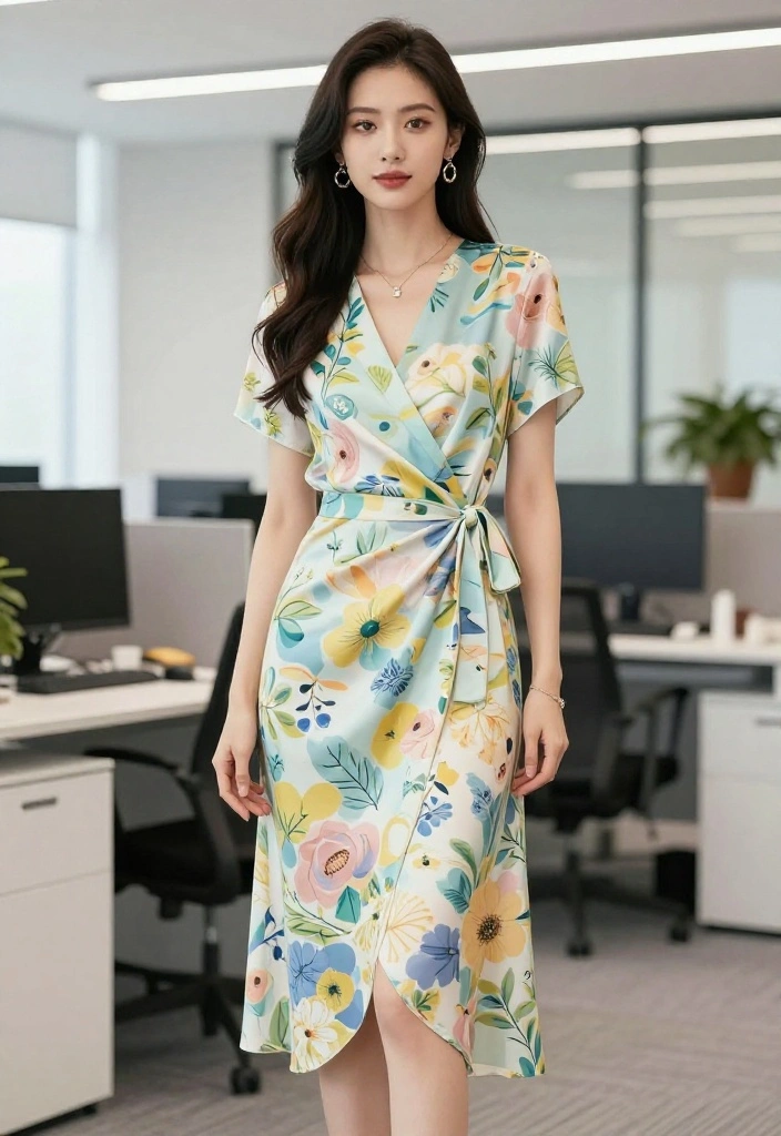 21 Stylish Spring Work Outfits That Will Turn Heads at the Office (You Won't Believe #5!) - 13. Elegant Wrap Dress 1