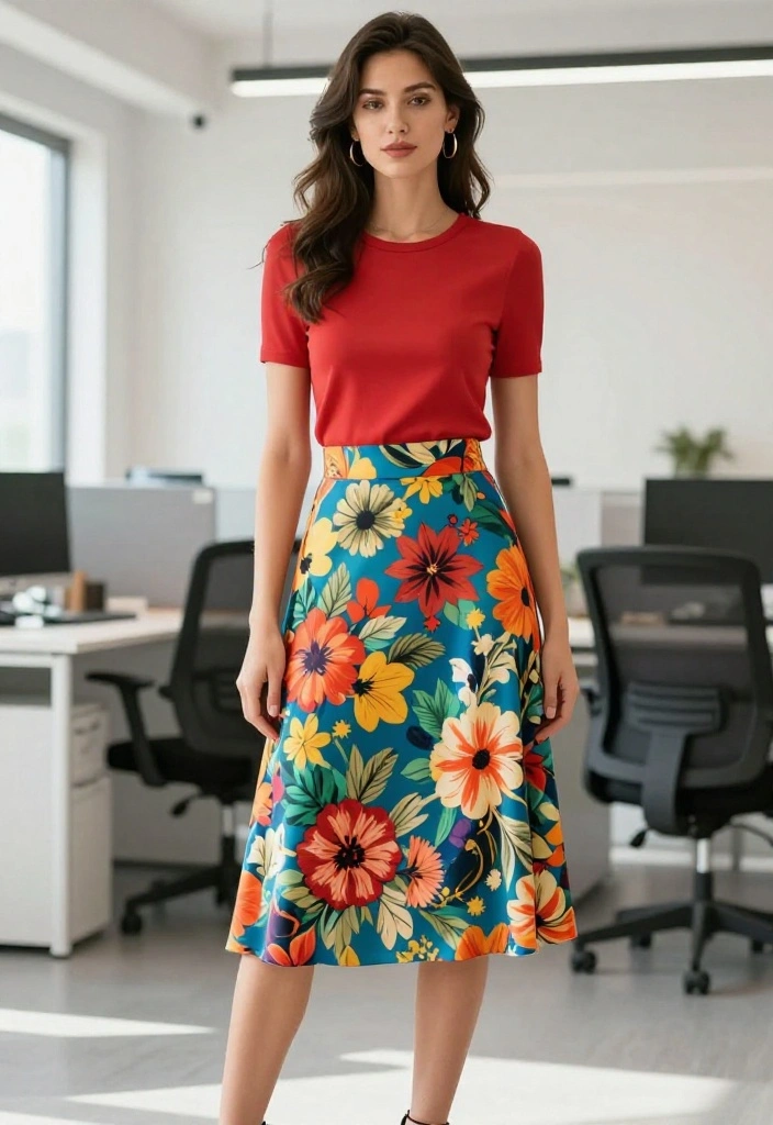 21 Stylish Spring Work Outfits That Will Turn Heads at the Office (You Won't Believe #5!) - 7. Printed Midi Skirts with Fitted Tops 1