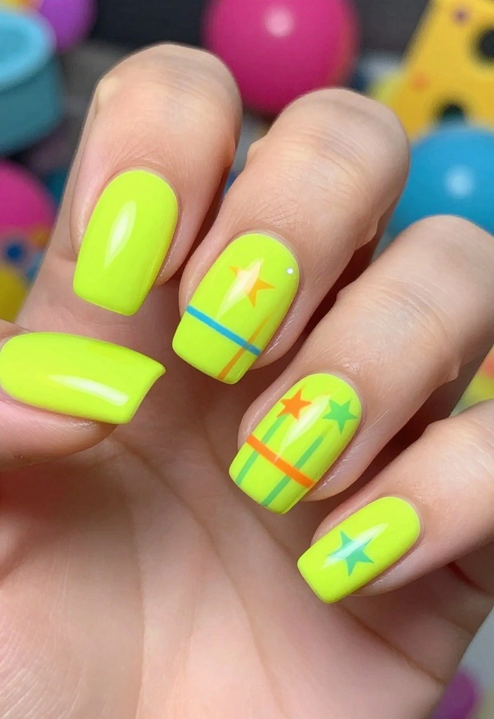 Pro Tips: Creative Yellow Acrylic Nail Designs You Need to Try This Season! - 10. Neon Brights 1