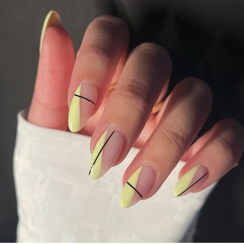 Pro Tips: Creative Yellow Acrylic Nail Designs You Need to Try This Season! - 3. Geometric Glam 1