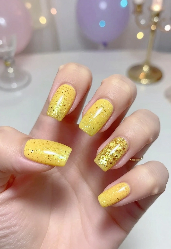 Pro Tips: Creative Yellow Acrylic Nail Designs You Need to Try This Season! - 4. Sparkle and Shine 1