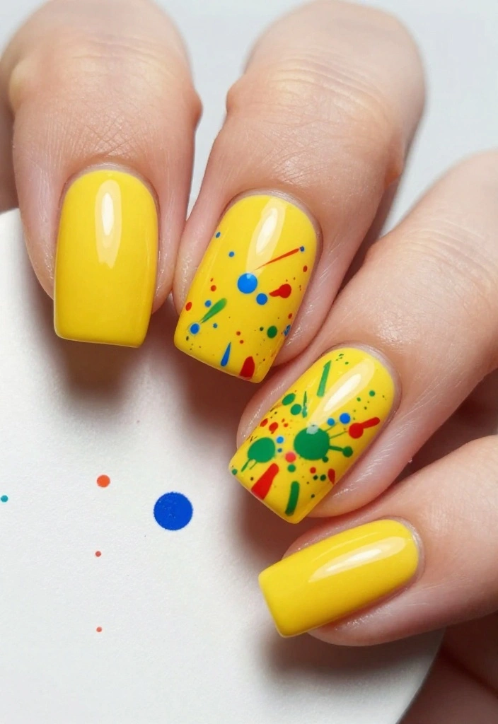Pro Tips: Creative Yellow Acrylic Nail Designs You Need to Try This Season! - 5. Artistic Splatter 1