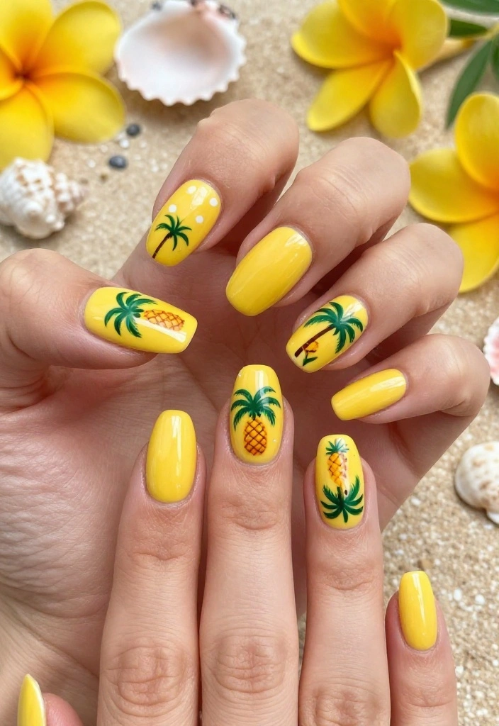 Pro Tips: Creative Yellow Acrylic Nail Designs You Need to Try This Season! - 7. Tropical Vibes 1