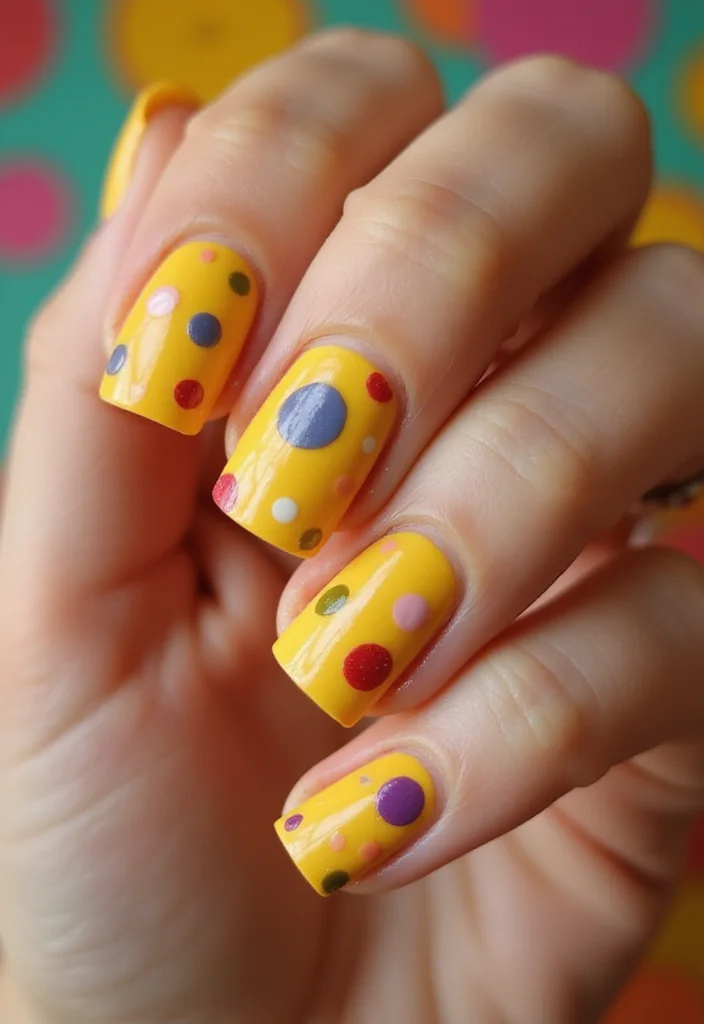 Pro Tips: Creative Yellow Acrylic Nail Designs You Need to Try This Season! - 8. Retro Dots 1