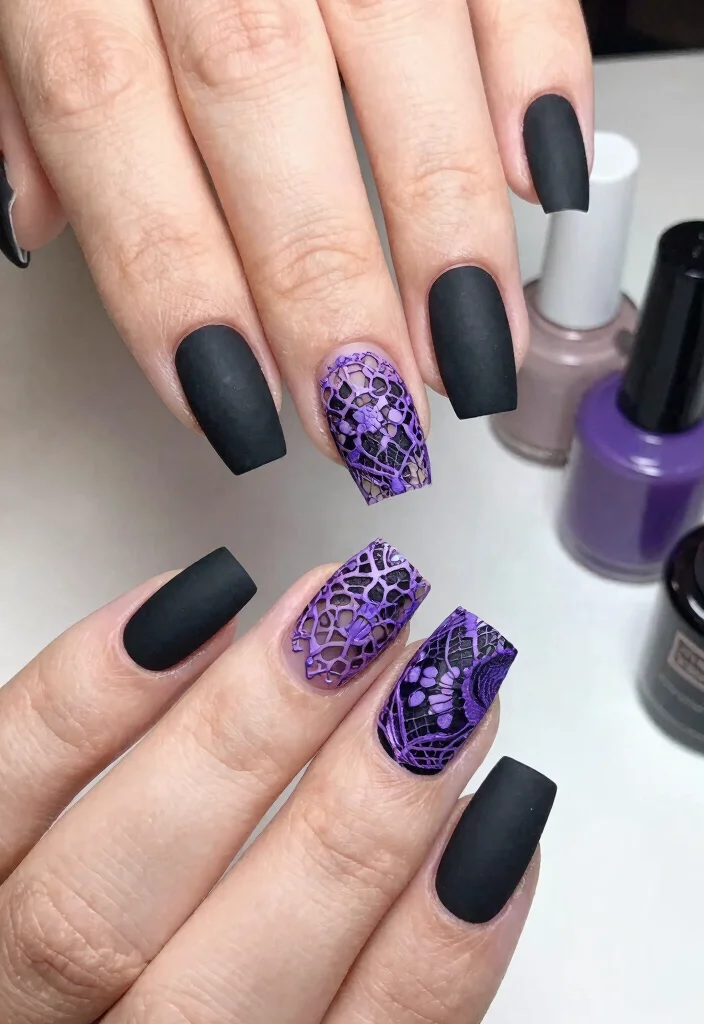 17 Trendy Purple and Black Manicure Ideas to Try Right Now (Number 9 Is a Must!) - 12. Lace Details 1